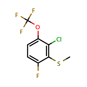 Chemical structure of 2-Chloro-4-fluoro-3-(methylthio)-1-(trifluoromethoxy)benzene , CAS 2710783-73-4, AChemBlock AD294103