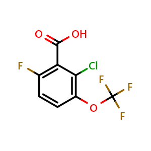 Chemical structure of 2-Chloro-6-fluoro-3-(trifluoromethoxy)benzoic acid , CAS 2387179-19-1, AChemBlock AD294105