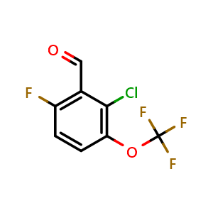 Chemical structure of 2-Chloro-6-fluoro-3-(trifluoromethoxy)benzaldehyde , CAS 2383004-43-9, AChemBlock AD294106