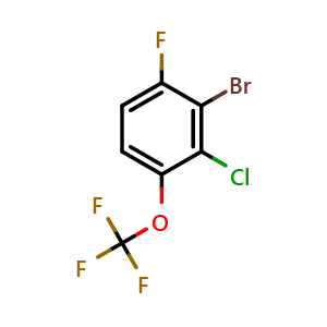 Chemical structure of 2-Bromo-3-chloro-1-fluoro-4-(trifluoromethoxy)benzene , CAS 2168045-53-0, AChemBlock AD294107