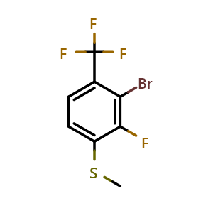 Chemical structure of 2-Bromo-3-fluoro-4-(methylthio)-1-(trifluoromethyl)benzene , CAS 2710675-94-6, AChemBlock AD294113