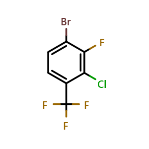 Chemical structure of 1-Bromo-3-chloro-2-fluoro-4-(trifluoromethyl)benzene , CAS 2168156-96-3, AChemBlock AD294114