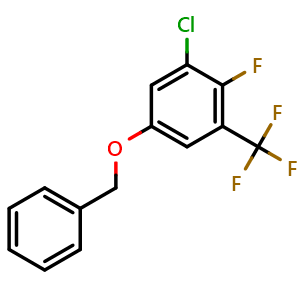 Chemical structure of 1-Chloro-2-fluoro-5-(phenylmethoxy)-3-(trifluoromethyl)benzene , CAS 1881291-55-9, AChemBlock AD294122