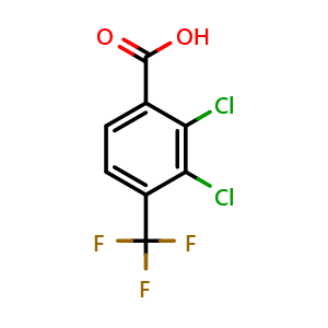 Chemical structure of 2,3-Dichloro-4-(trifluoromethyl)benzoic acid , CAS 871254-69-2, AChemBlock AD294128