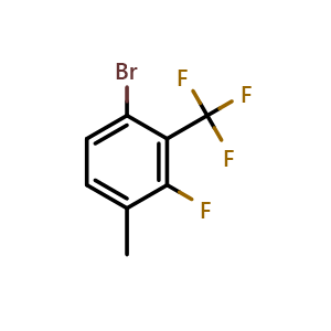Chemical structure of 1-Bromo-3-fluoro-4-methyl-2-(trifluoromethyl)benzene , CAS 2169466-89-9, AChemBlock AD294132