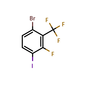 Chemical structure of 1-Bromo-3-fluoro-4-iodo-2-(trifluoromethyl)benzene , CAS 2383867-89-6, AChemBlock AD294133