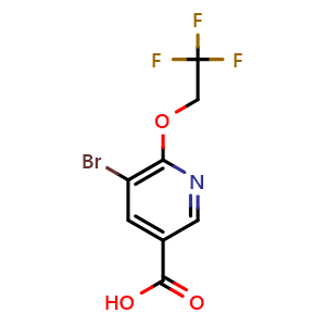Chemical structure of 5-Bromo-6-(2,2,2-trifluoroethoxy)-3-pyridinecarboxylic acid , CAS 1211586-75-2, AChemBlock AD294140