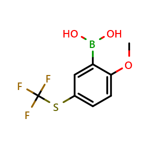 Chemical structure of B-[2-Methoxy-5-[(trifluoromethyl)thio]phenyl]boronic acid , CAS 1450835-29-6, AChemBlock AD294149