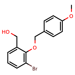 Chemical structure of 3-Bromo-2-[(4-methoxyphenyl)methoxy]benzenemethanol , CAS 1455032-91-3, AChemBlock AD294167