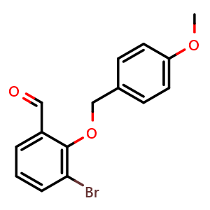 Chemical structure of 3-Bromo-2-[(4-methoxyphenyl)methoxy]benzaldehyde , CAS 874347-54-3, AChemBlock AD294171