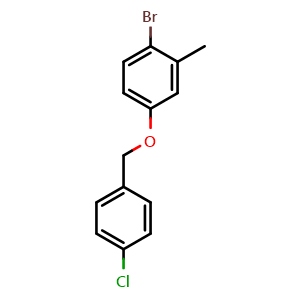 Chemical structure of 1-Bromo-4-[(4-chlorophenyl)methoxy]-2-methylbenzene , CAS 1547365-15-0, AChemBlock AD294175