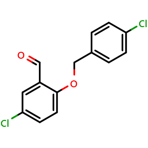 Chemical structure of 5-Chloro-2-[(4-chlorophenyl)methoxy]benzaldehyde , CAS 590360-27-3, AChemBlock AD294178