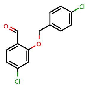 Chemical structure of 4-Chloro-2-[(4-chlorophenyl)methoxy]benzaldehyde , CAS 1924637-20-6, AChemBlock AD294179