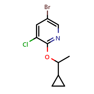 Chemical structure of 5-Bromo-3-chloro-2-(1-cyclopropylethoxy)pyridine , CAS 2288793-77-9, AChemBlock AD294180
