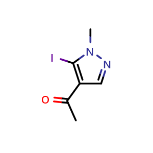 Chemical structure of 1-(5-iodo-1-methyl-1H-pyrazol-4-yl)ethanone , CAS 1858517-18-6, AChemBlock AD294192