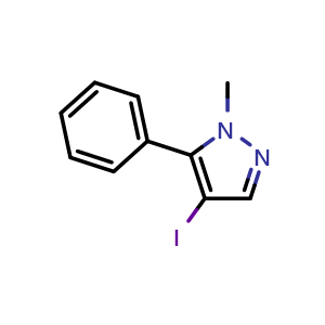 Chemical structure of 4-iodo-1-methyl-5-phenyl-1H-pyrazole , CAS 1356997-80-2, AChemBlock AD294194