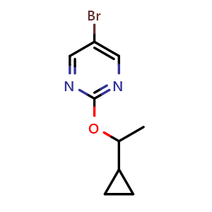 Chemical structure of 5-bromo-2-(1-cyclopropylethoxy)pyrimidine , CAS 2166755-57-1, AChemBlock AD294201