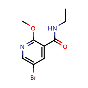 Chemical structure of 5-Bromo-N-ethyl-2-methoxy-3-pyridinecarboxamide , CAS 1315544-54-7, AChemBlock AD294216