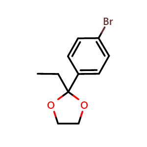 Chemical structure of 2-(4-bromophenyl)-2-ethyl-1,3-dioxolane , CAS 56255-86-8, AChemBlock AD294217