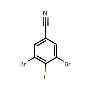 Chemical structure of 3,5-Dibromo-4-fluorobenzonitrile , CAS 1521366-02-8, AChemBlock AD294222