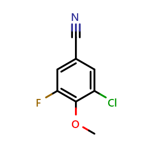Chemical structure of 3-Chloro-5-fluoro-4-methoxybenzonitrile , CAS 886497-30-9, AChemBlock AD294226