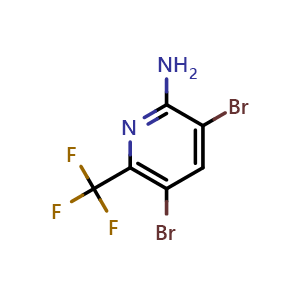 Chemical structure of 3,5-dibromo-6-(trifluoromethyl)pyridin-2-amine , CAS 1291487-16-5, AChemBlock AD294243