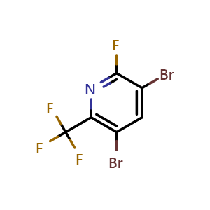 Chemical structure of 3,5-dibromo-2-fluoro-6-(trifluoromethyl)pyridine , CAS 2969436-09-5, AChemBlock AD294244