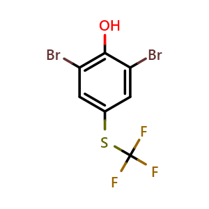 Chemical structure of 2,6-dibromo-4-((trifluoromethyl)thio)phenol , CAS 457-25-0, AChemBlock AD294246