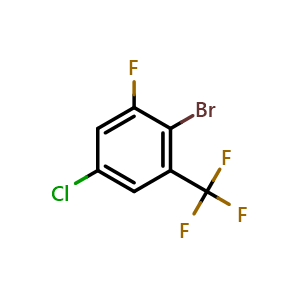 Chemical structure of 2-bromo-5-chloro-1-fluoro-3-(trifluoromethyl)benzene , CAS 1935455-52-9, AChemBlock AD294247