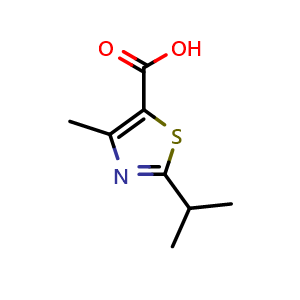Chemical structure of 4-Methyl-2-(1-methylethyl)-5-thiazolecarboxylic acid , CAS 137267-29-9, AChemBlock AD294250