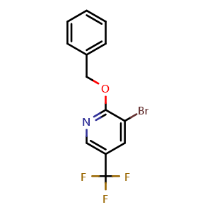 Chemical structure of 2-Benzyloxy-3-bromo-5-trifluoromethylpyridine , CAS 216766-09-5, AChemBlock AD294257