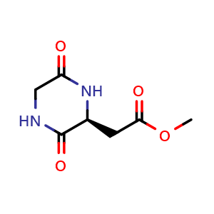 Chemical structure of methyl (S)-2-(3,6-dioxopiperazin-2-yl)acetate , CAS 114417-85-5, AChemBlock AD294935