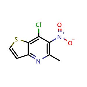 Chemical structure of 7-chloro-5-methyl-6-nitrothieno[3,2-b]pyridine , CAS 402566-78-3, AChemBlock AD294938