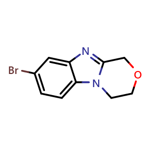 Chemical structure of 8-bromo-3,4-dihydro-1H-benzo[4,5]imidazo[2,1-c][1,4]oxazine , CAS 1374780-47-8, AChemBlock AD294940
