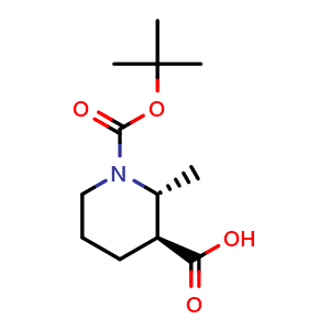Chemical structure of (2R,3S)-1-Boc-2-methylpiperidine-3-carboxylic acid , CAS 1932193-81-1, AChemBlock AD294961