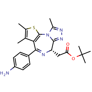 Chemical structure of tert-Butyl (S)-2-[4-(4-Aminophenyl)-2,3,9-trimethyl-6H-thieno[3,2-f][1,2,4]triazolo[4,3-a][1,4]diazepin-6-yl]acetate , CAS 2377639-61-5, AChemBlock AD294966