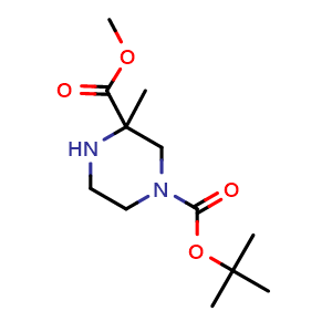 Chemical structure of Methyl 4-Boc-2-methylpiperazine-2-carboxylate , CAS 2751611-23-9, AChemBlock AD294976