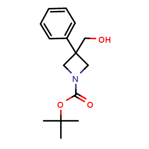 Chemical structure of 1-Boc-3-(hydroxymethyl)-3-phenylazetidine , CAS 2413875-98-4, AChemBlock AD295000