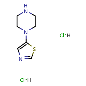 Chemical structure of 5-(Piperazin-1-yl)thiazole dihydrochloride , CAS 2825008-48-6, AChemBlock AD295002