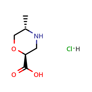 Chemical structure of (2S,5S)-5-Methylmorpholine-2-carboxylic acid hydrochloride , CAS 3017120-14-5, AChemBlock AD295020
