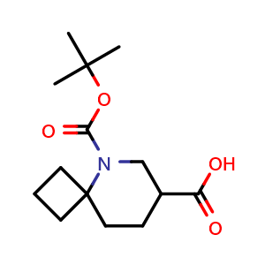 Chemical structure of 5-Boc-5-azaspiro[3.5]nonane-7-carboxylic acid , CAS 2408963-51-7, AChemBlock AD295029
