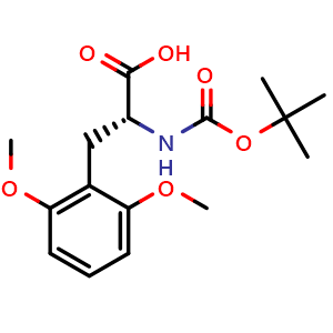 Chemical structure of (R)-2-(Boc-amino)-3-(2,6-dimethoxyphenyl)propanoic acid , CAS 2349794-37-0, AChemBlock AD295036