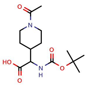Chemical structure of 2-(1-Acetyl-4-piperidyl)-2-(Boc-amino)acetic acid , CAS 2279121-69-4, AChemBlock AD295041