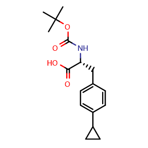 Chemical structure of (R)-2-(Boc-amino)-3-(4-cyclopropylphenyl)propanoic acid , CAS 1998578-31-6, AChemBlock AD295042