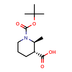 Chemical structure of (2S,3R)-1-Boc-2-methylpiperidine-3-carboxylic acid , CAS 1260591-23-8, AChemBlock AD295048