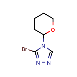 Chemical structure of 3-Bromo-4-(tetrahydro-2H-pyran-2-yl)-4H-1,2,4-triazole , CAS 2460493-96-1, AChemBlock AD295062