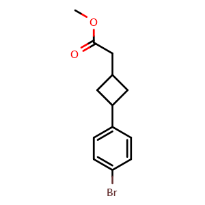 Chemical structure of Methyl 2-[3-(4-Bromophenyl)cyclobutyl]acetate , CAS 2119511-23-6, AChemBlock AD295063