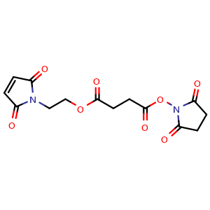 Chemical structure of 2-(2,5-Dioxo-2,5-dihydro-1H-pyrrol-1-yl)ethyl (2,5-Dioxopyrrolidin-1-yl) Succinate , CAS 132774-52-8, AChemBlock AD295071