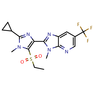 Chemical structure of 2-[2-Cyclopropyl-5-(ethylsulfonyl)-1-methyl-1H-imidazol-4-yl]-3-methyl-6-(trifluoromethyl)-3H-imidazo[4,5-b]pyridine , CAS 2234901-46-1, AChemBlock AD295079