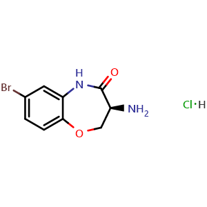 Chemical structure of (S)-3-Amino-7-bromo-2,3-dihydrobenzo[b][1,4]oxazepin-4(5H)-one hydrochloride , CAS 2102411-67-4, AChemBlock AD295086